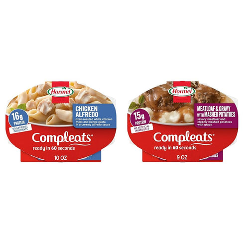 HORMEL COMPLEATS Chicken Alfredo 10 oz. and HORMEL COMPLEATS Meatloaf & Gravy