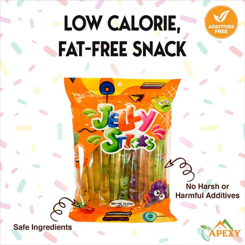 APEXY 15.23oz (432g) Jelly Straws, Fruit Jelly Filled Strips, Assorted Fruit Jelly Sticks