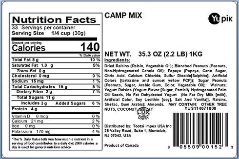 2.2 lb (35.2 oz), Yupik Camp Mix, A Blend of Raisins, Papaya, Almonds, Walnuts & Yogurt Peanuts, Cholesterol Free