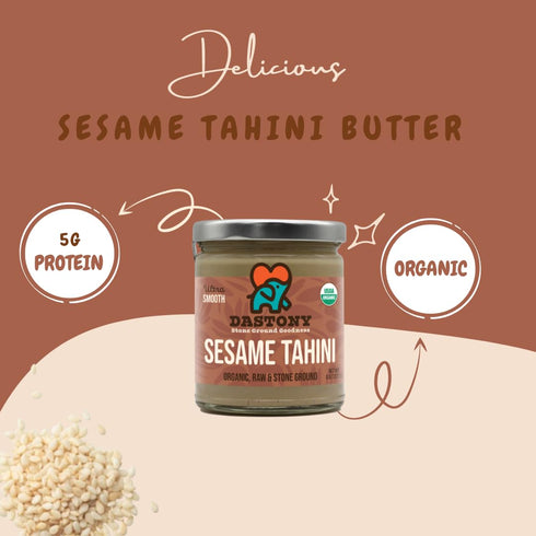 8 oz Pack 3 Dastony Organic Raw Sesame Tahini Seed Butter, | Only One Ingredient | Vegan, Paleo and Keto Friendly, Non