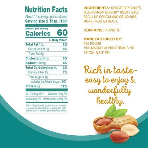 PB2 Peanut Butter Powder - No Sugar Added, Supplemented with Prebiotics + Probiotics, Gluten Free - 6.5 oz