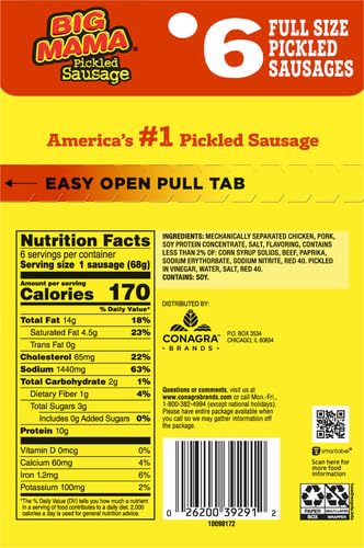 2.4 6 Pack Penrose Big Mama Pickled Sausages, Ounce