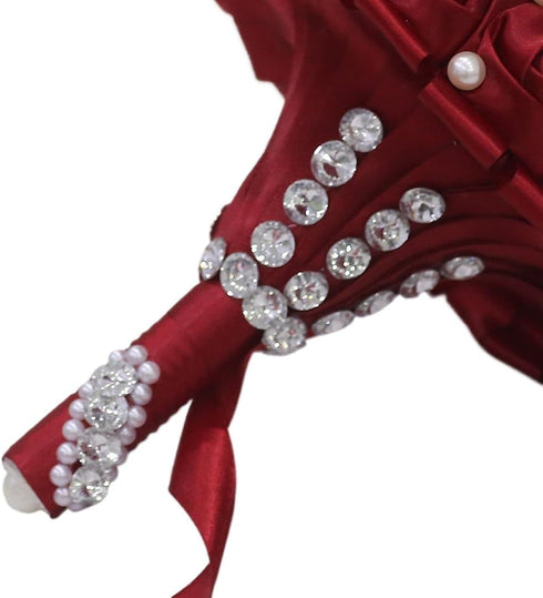 ZGHQHCDRH 10" 11 Wedding Bouquet for Bride Handmade Satin & Rhinestone Round Bouquet, Colors, Zero Maintenance