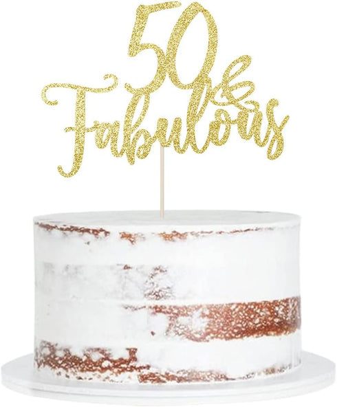 Golden 50 & Fabulous Cake Topper, 50th Birthday Party Decorations, 50 Birthday Cake Topper