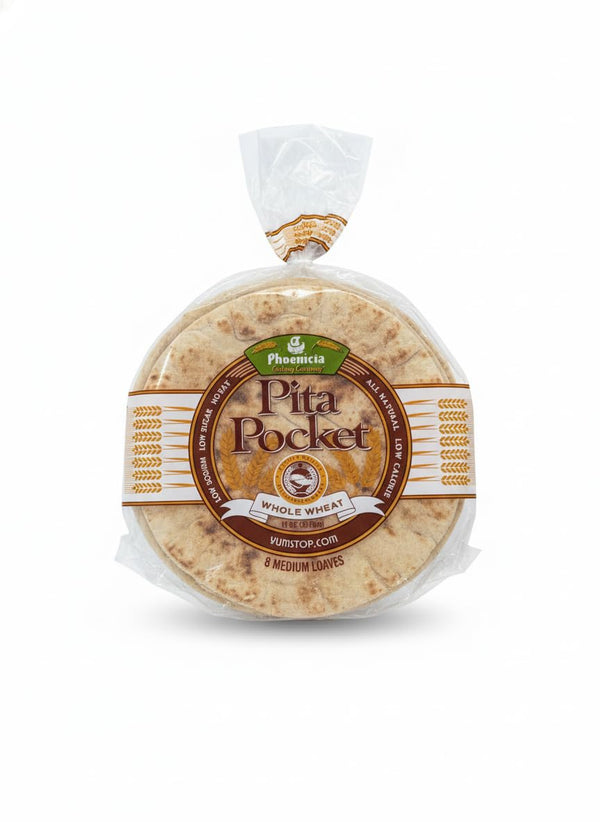 Generic Phoenicia Whole Wheat Arabic Pita Bread, Fresh Medium Size, Halal 8 pcs