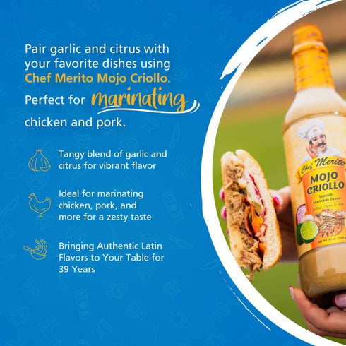 25 oz 1985 Chef Merito Mojo Criollo Marinade | Cuban-Style Garlic & Citrus | No MSG | Perfect for Pork, Chicken