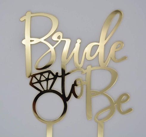 Bride to Be Cake Topper, Engagement and Bachelorette Party Decoration Supplies (Gold)