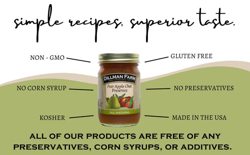 16oz (Pack 6) Dillman Farm All Natural Pear Apple Chai Preserves - Gluten-Free, Non-GMO, Vegan, Kosher, Preservative