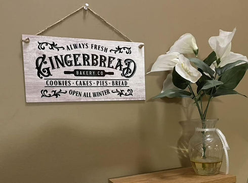 tiggersmall 6x12 GINGERBREAD BAKERY Co Cookies Cakes Pies Bread Open All Winter in Sign