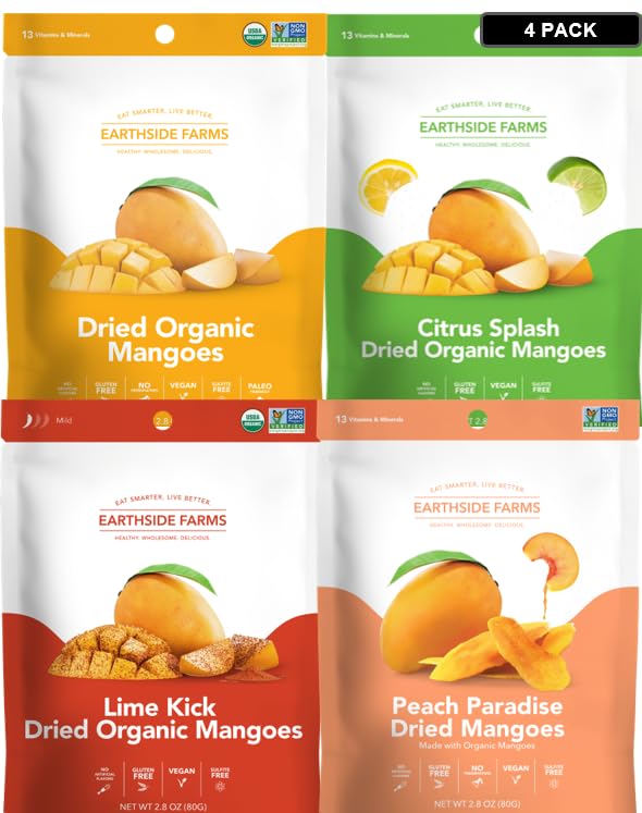 Earthside Farms Dried Organic Mango Variety Pack Original Citrus Splash Lime Kick