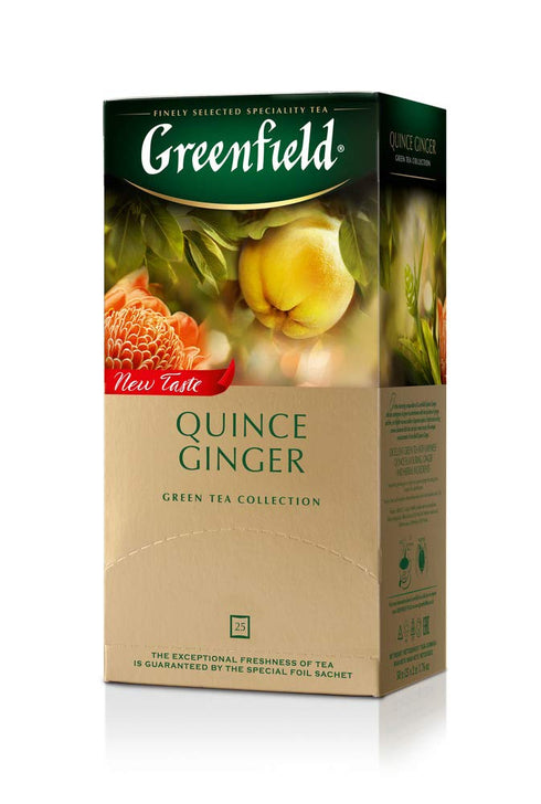 Greenfield Quince Ginger Green Tea Fruit & Herbal Collection - 25 Teabags in Special Foil Sachet