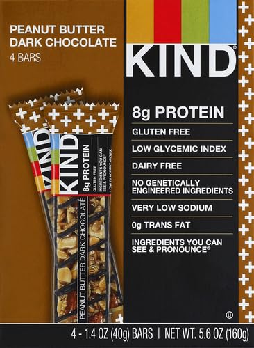 8g 1.4 ,4 Count KIND Bars, Peanut Butter Dark Chocolate, Protein, Gluten Free Bars, Ounce