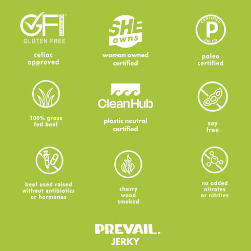 PREVAIL Lemongrass Grass-Fed Beef Jerky - Gluten Free, 100% Grass-Fed, High Protein Snacks, Pack of 3