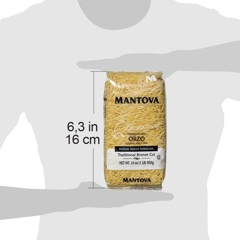 100% 16 Oz (Pack 6) Mantova Italian Bronze Die Orzo Pasta - Durum Wheat Semolina Bronze Die Orzo - - Product Of Italy