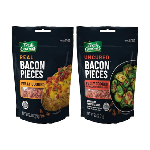 Fresh Gourmet Bacon Pieces Variety Pack Real bacon (2.8 oz) & Uncured