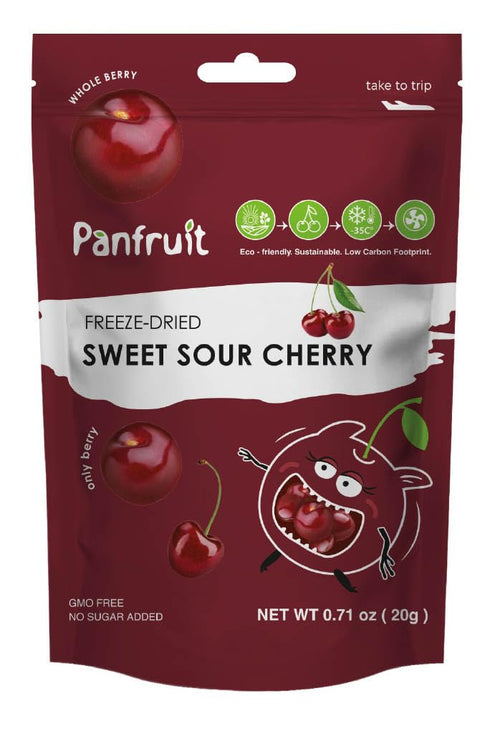 4 Packs, PANFRUIT Freeze-Dried Sweet Sour Cherry, Whole Berries, Non-GMO, No Added Sugar, Gluten-Free