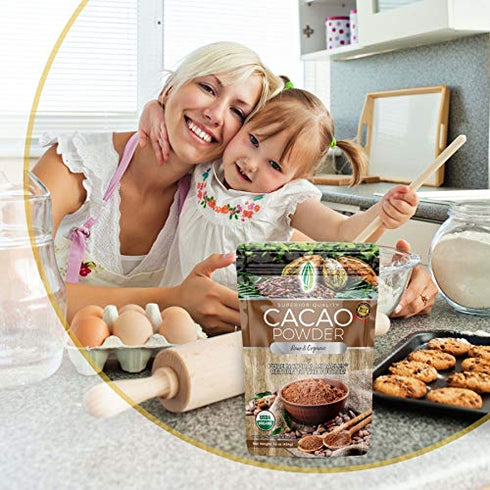 2 lb Pure Natural Miracles Cacao Powder - Organic, Raw, Unsweetened, Sugar Free Cocoa - Wild Chocolate Flavor - Perfect