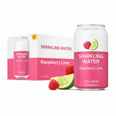 Generic Sparkling Water Beverage Raspberry Lime Flavor, Lightly Carbonated Refreshing Drink, 12 Fl