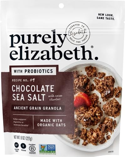 Purely Elizabeth Chocolate Sea Salt Ancient Grain Granola, Gluten-Free, Non-GMO, 8oz Bag