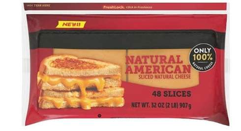 Generic American cheese slices , contains 9 ingredients or more, you can get