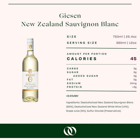 Marlborough, 750ml (750ml, 1) Giesen Dealcoholized Sauvignon Blanc, Non-Alcoholic White Wine, Fresh Aromatics, Crisp