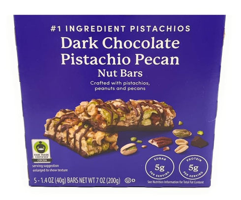 Generic 5g 7oz/200g (Pack 1) Dark Chocolate Pistachio Pecan Nut Bars Made with Pistachio, Peanuts and Pecans, Protein