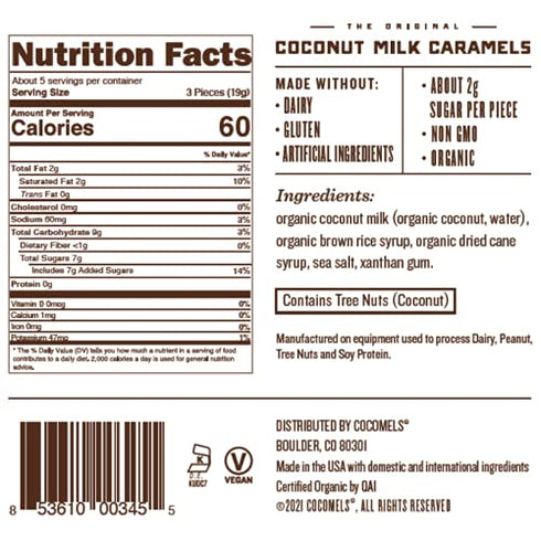 3.5 oz, 3 Pack, Cocomels Sea Salt Coconut Milk Caramels, Dairy Free, Vegan, Organic