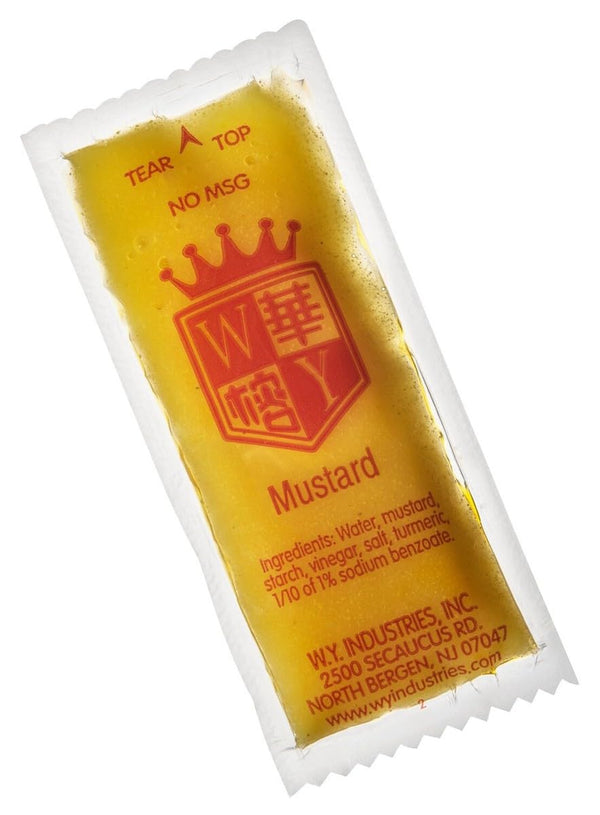 KPAK W.Y. Industries Chinese Takeout Hot Mustard packets 200 count single serve. Packaged