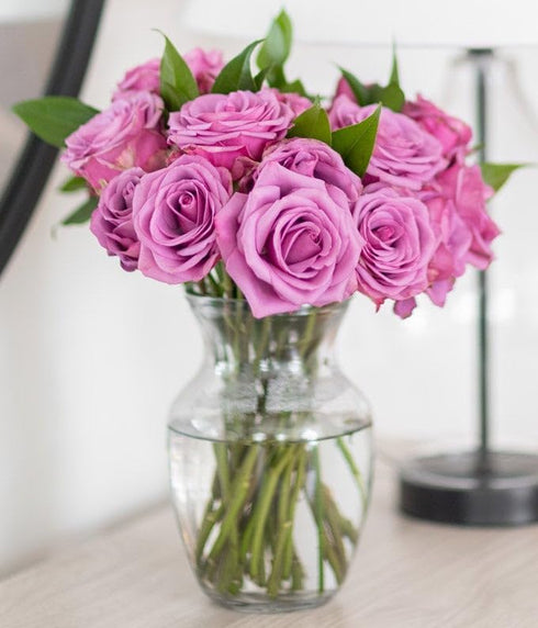 Dozen From You Flowers - One Purple Roses with Glass Vase | Fresh Flower Bouquets for Birthday, Anniversary, Get Well