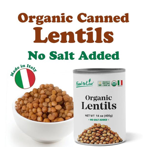 14 oz (Pack 1) Food to Live Organic Canned Lentils, of Unsalted, Non-GMO, Vegan. Ready to Eat. Perfect for Salads