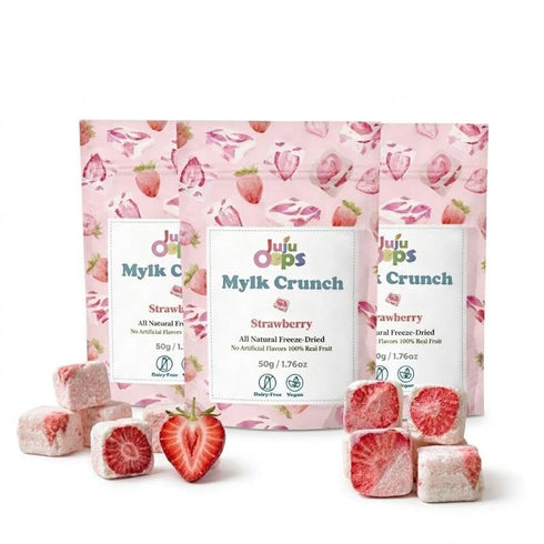 Juju-Oops Freeze-Dried Strawberry Mylk Crunch Vegan Soy Milk Fruit Bites with Real