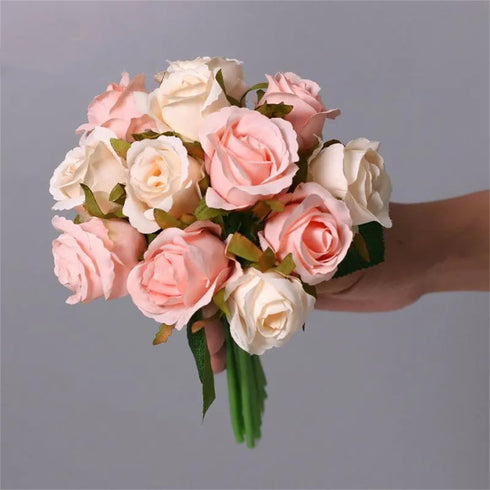 Hcclijo 12 Wedding Bouquet Bridesmaid Bouquet Flowers Rayon Flowers Head Rose Bouquet Wedding Supplies DIY Home Decor