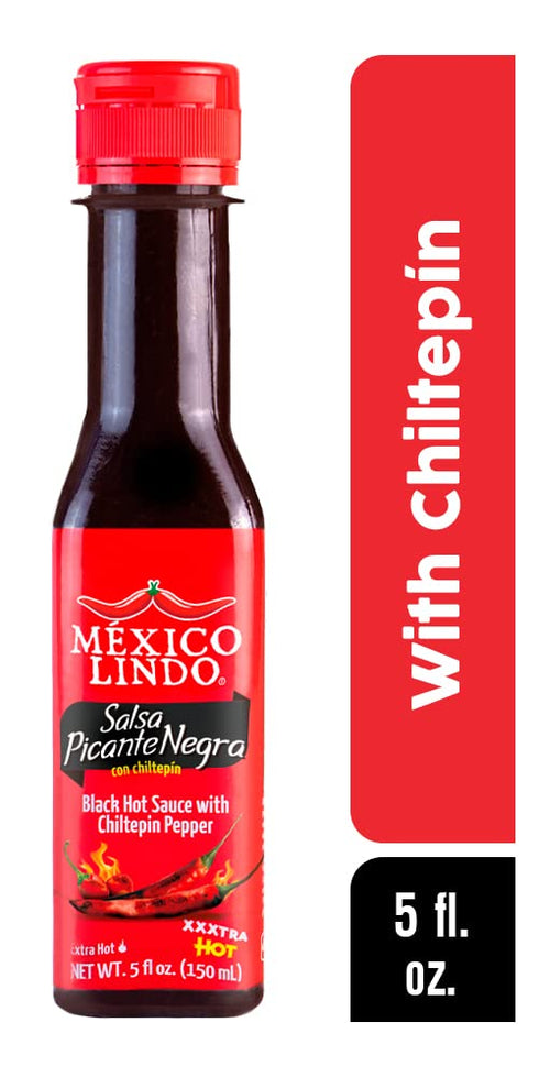 5 Oz (Pack 6) Mexico Lindo Picante Negra Xxxtra Hot Sauce, With Chiltepin Pepper, Fl
