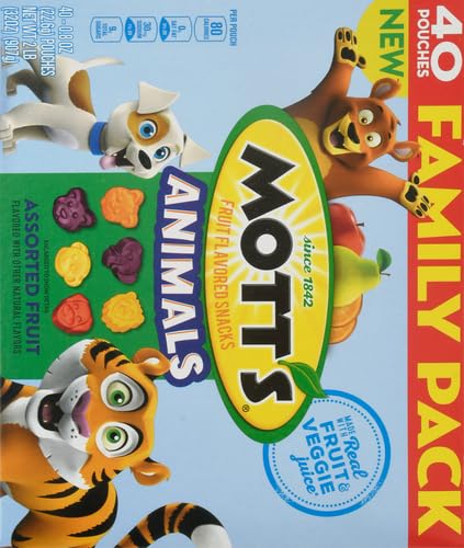 Pack, 40 32 oz (Pack 4) Mott's Animals Assorted Fruit Flavored Snacks, Valentine's Day, Gluten Free, Family Ct