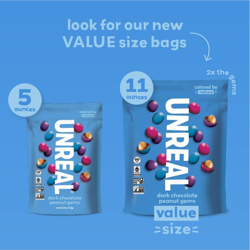 (3 11oz UNREAL Dark Chocolate Peanut Gems Value Size Bags) | Vegan with Colors from Nature | Fair Trade, Non-GMO