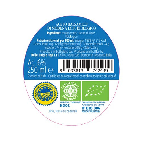 8.45 oz Tita Italian Bellei -Organic Balsamic Vinegar, Aceto Balsamico Bioligico di Modena IGP- Aromatic, Smooth