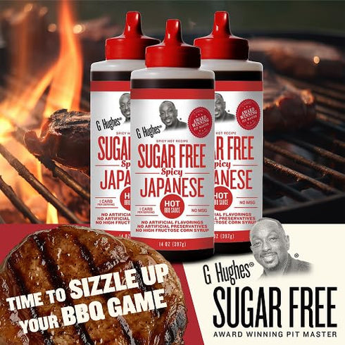 14 Oz (Pack 3) G Hughes Sugar Free Spicy Japanese BBQ Sauce - Gluten Free Hot Japanese Barbecue Sauce, Gourmet Asian