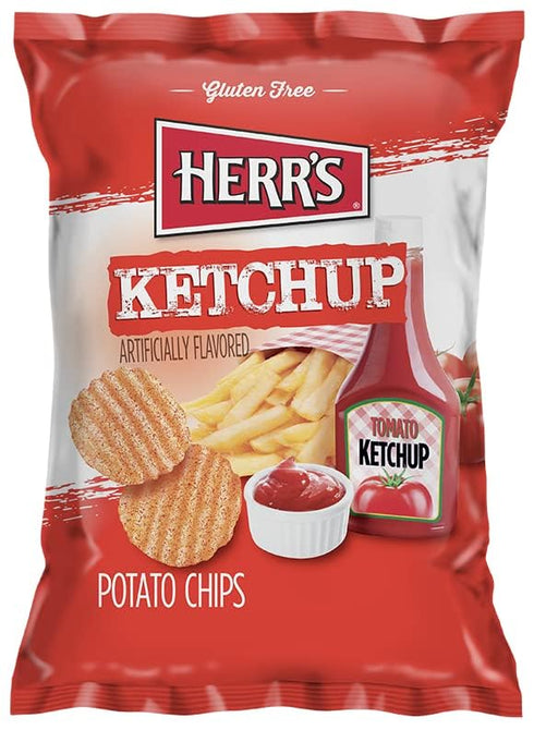Pack (Pack 12, 1 Herr's Ketchup Ripple Potato Chips Sample of Ounce Bags) Bold and Tangy Ketchup-Flavored Chips Fun