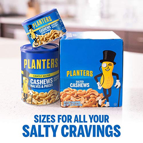 8oz (4 PLANTERS Salted Cashew Halves & Pieces, Party Snacks, Plant-Based Protein Canister)