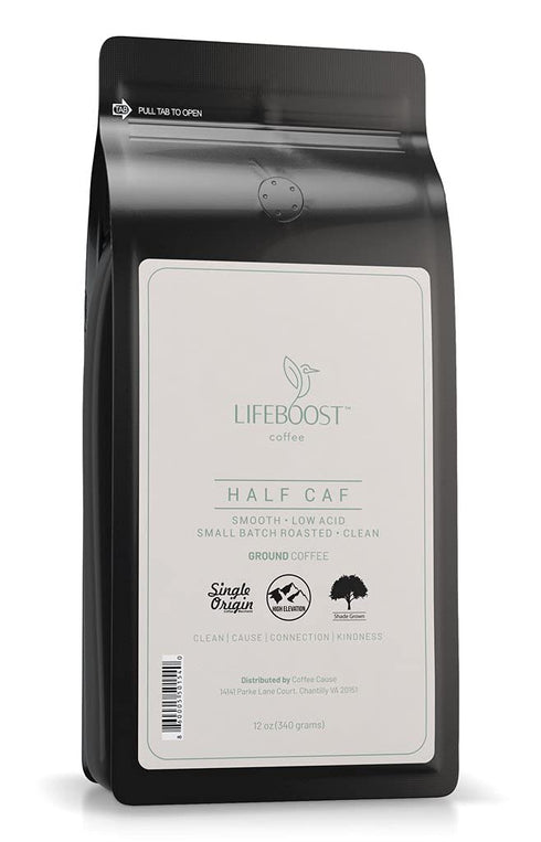 Lifeboost Coffee Half Caff Ground Coffee - Low Acid Single Origin USDA
