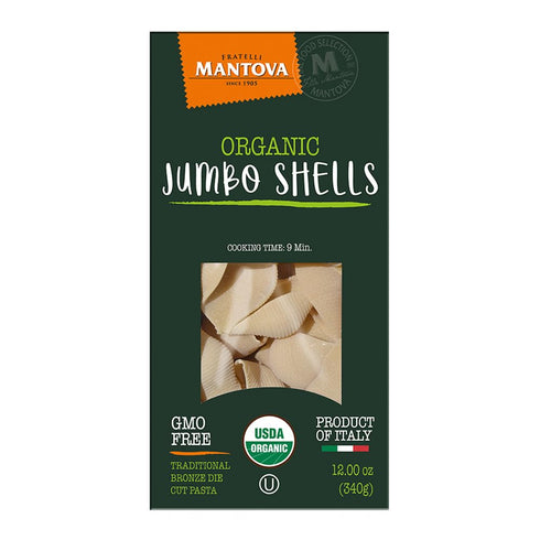 12oz (Pack 2), Mantova Organic Jumbo Shells Pasta, boxes of Non-GMO, Product of Italy, Made with Organic Durum Wheat