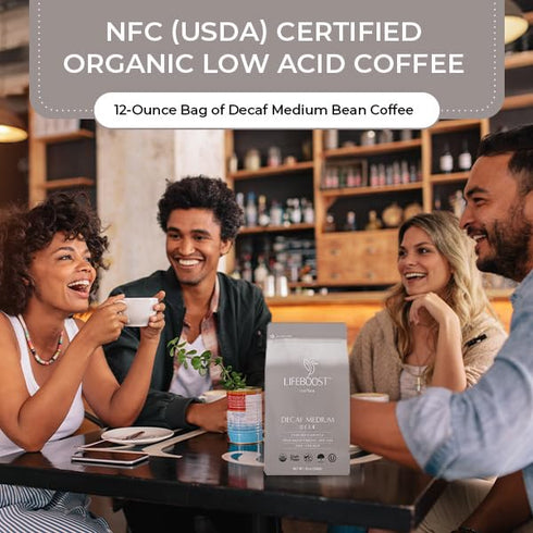 12 oz Lifeboost Medium Roast Swiss Water Decaf Whole Bean Coffee - Low Acid Organic Decaf Coffee, Non-GMO, USDA