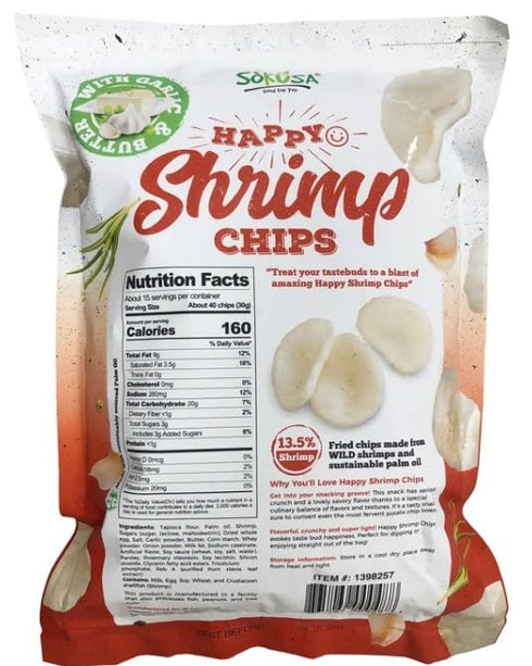 Generic 16oz 454g Happy Shrimp Chips Fried Chips Made from Wild Shrimps and Sustainable Palm Oil (Two Bags)