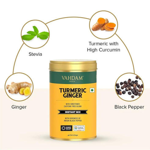 VAHDAM Golden Milk Powder, Turmeric Ginger Latte Mix, 100g, Caffeine-Free, Brew Hot or Iced Tea