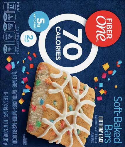 Fiber One 70 Calorie Birthday Cake Soft-Baked Snack Bars, 6 ct
