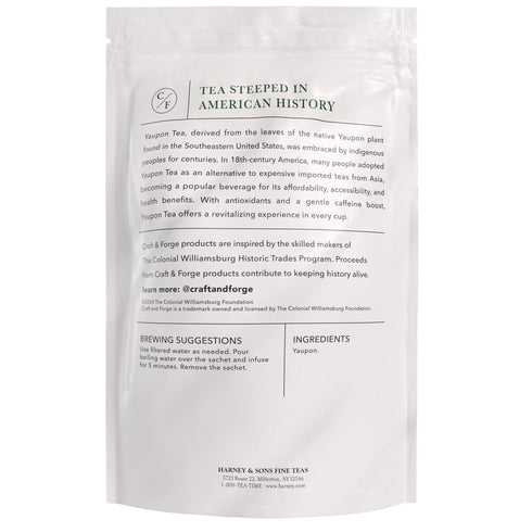 50ct Colonial Williamsburg Craft & Forge Yaupon Tea, by Harney & Sons, sachet