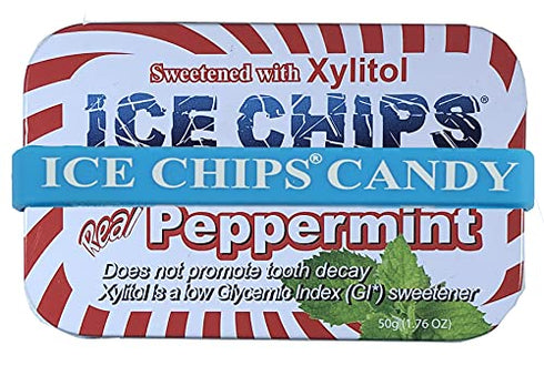 ICE CHIPS Xylitol Candy Tins 5.28 oz Total - Peppermint, 3 Pack, Includes BAND as shown