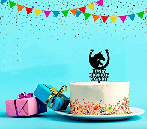 Birthday Party Decoration, Happy Birthday Cowboy Cake Topper, Unicorn Cake Topper, Horseshoe Cake Topper