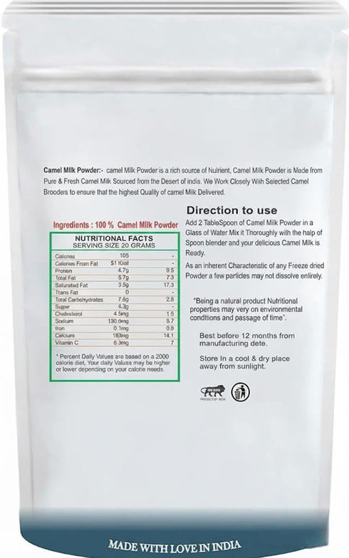 Generic 100 3.53 Naturall Camel Milk Powder | Freeze Dried, Gluten Free, No Additives, No Preservatives - GM, Ounce