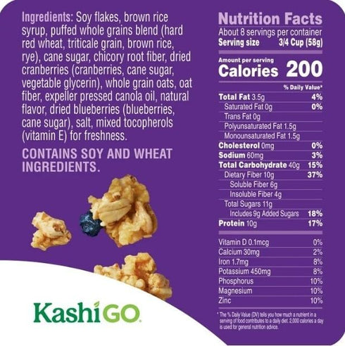 KD Chocolates G0 10g 10g 17.7 Oz Kashii Protein Cereal, Protein, Fiber, Mixed Berry Crunch, Box